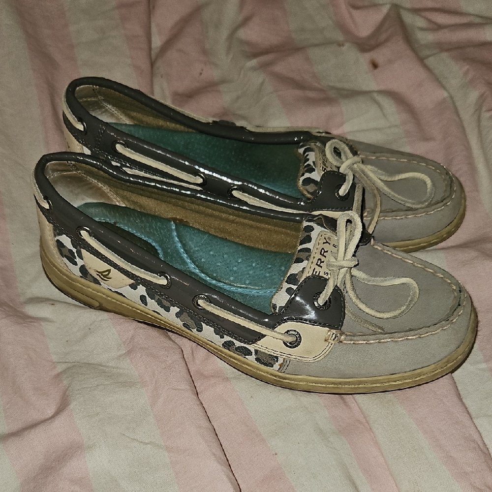 Sperry Women's Gray and Black Leopard Print Loafers